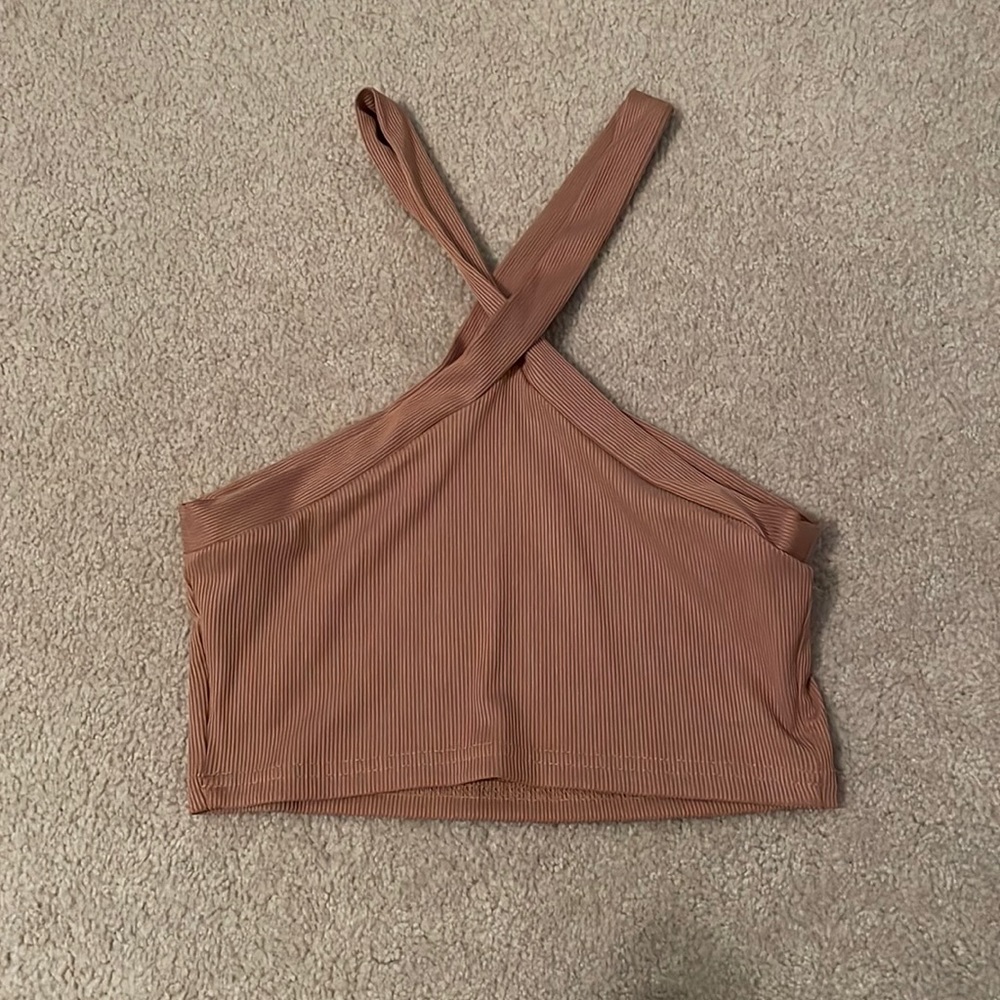 brown cross shoulder top